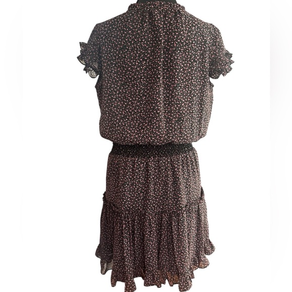 Rebecca Minkoff Black with Pink Floral Ruffled Elastic Waist Mini Dress Size S - Picture 6 of 7